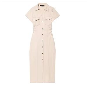 Zara Cream Button-Front Midi Dress